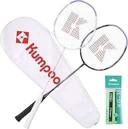 KUMPOO Conjunto de badminton com 2 raquetes de badminton de eixo de carbono, overgrips de substituição e 1 bolsa de raquete, raquetes de badminton 4U-82g duráveis para iniciantes e adultos, jogos ao