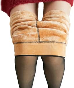 Meia-Calça Forrada de Lã Para o Inverno Translúcida Premium, Meia Calça Peluciada Elástica para o Frio
