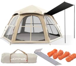 JOYFOX Barraca de Camping 2025 Automática Hexagonal para 6 a 8 Pessoas – Instalação Rápida, Ventilada, à Prova d’Água com Sala Frontal