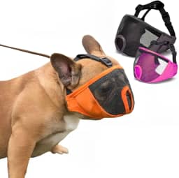 Focinheira de focinho curto de malha respirável buldogue francês, ajustável, cães pequenos, médios e grandes (Cinza, Médio)