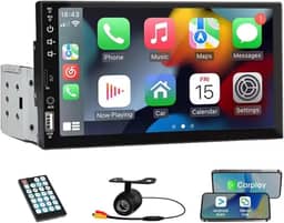 Central Multimídia 1 Din Tela Retrátil 7 Polegadas, Carplay Integrado, MP5 Player, Bluetooth e Câmera de Ré Inclusa