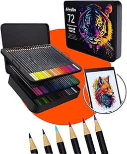 Conjunto Lápis de cor com 72 cores, Lápis profissional para desenhar, uma caixa de lata para adultos artistas profissionais desenhando esboços, sombreamento e coloração