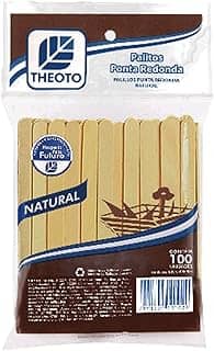 Theoto 51010 Palito de Madeira para Sorvete Ponta Redonda, Multicores, 100 unidades