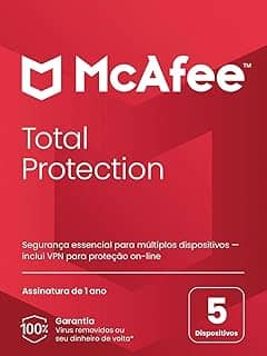 McAfee Total Protection | 5 dispositivos | Software de segurança que inclui Antivírus, VPN Segura, gerenciador de senhas, monitoramento de identidade | Cartão-chave
