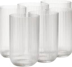 Jogo 6 Copos Vidro Canelado Versalhes Cameratta 423ml Elegantes para Água, Suco e Bebidas