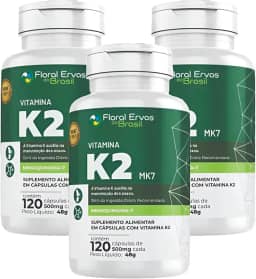 KIT C/3 Un. Vitamina K2 MK7-120 Cápsulas 500mg Floral Ervas do Brasil