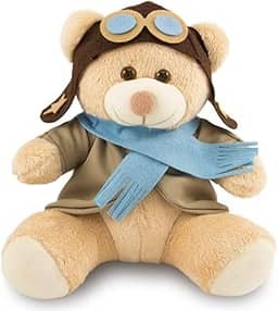 Urso Pelúcia Aviador 30cm Anti-alérgico Caramelo/Azul