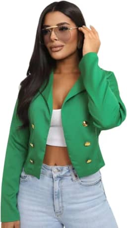 Blazer Curto Alfaiataria Casaco Feminino R074