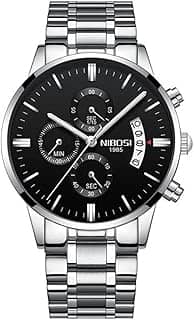 Relógio Nibosi Masculino 2309 Prateado Aço Inoxidável Cronógrafo Ponteiros Pequenos Funcionais Estojo Original Garantia