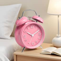 Despertador duplo de 10 cm para pessoas com sono pesado, luz de fundo, despertador à moda antiga operado por bateria para quartos (mostrador 3D, rosa)