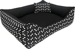 Cama Caminha para Pet Cachorro Gato Grande 70x60 com Zíper Lavável e Fundo Impermeável (Preto Ossinho)