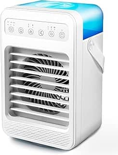 Ar Condicionado Portátil, Mini Ar-Condicionado Refrigerador de Ar Evaporativo Pessoal com 4 Velocidades 7 Cores, Ventilador Portátil Unidade AC 600ML 2 Ventoinhas de Refrigeração de Névoa Fria para
