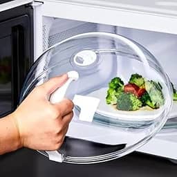 Tampa para Microondas com Alça Anti-Respingo Transparente com Válvula de Vapor – Protetor de Alimentos BPA Free | Tampa Universal Premium para Aquecer sem Sujeira –