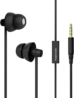 MAXROCK (TM Unique – Fones de ouvido de silicone macio total para dormir, fones de ouvido com microfone para celulares, tablets e plugue de 3,5 mm (preto)