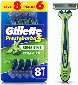 Aparelho de Barbear Descartável Gillette Prestobarba3 Sensitive Leve 8 Pague 6