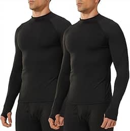 Pacote com 2 roupas íntimas térmicas masculinas com furos para os polegares gola redonda manga longa térmica masculina camada base clima frio