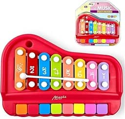 Pianinho Infantil Xilofone teclado musical 2 em 1 Vermelho
