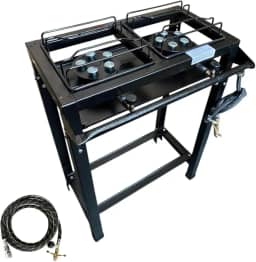 Fogão Industrial 2 Bocas Alta Pressão, 55x30cm, Base 80cm, Grelhas Removíveis, Preto