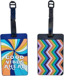 Kit 2 Identificador de Mala de Viagem Tag de Bagagem Férias Avião Etiqueta de Silicone Premium (GOOD VIBES + COLORIDO, TAG)