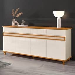 VIA NOSSA - Aparador Buffet 4 Portas 4 Gavetas com Pés em Madeira Maciça Dublin Cor:off White e Cedro