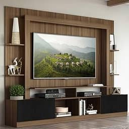 Rack Estante com Painel Tv 65' e 2 portas Oslo Multimóveis Madeirado/preto