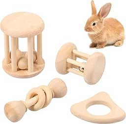 KTZCTPCA 4 peças de brinquedo para mastigar coelhos, brinquedos de moer dentes de porquinhos-da-índia, bola molar para cuidados com os dentes, hamsters seguros para mastigar, brinquedo de coelho de