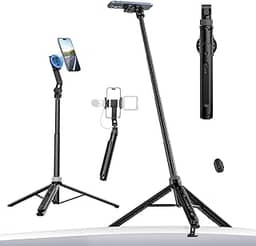 ULANZI Tripé magnético TT88 para iPhone 17, bastão de selfie extensível de 57 polegadas com controle remoto, clipe de telefone 2 em 1 e dois suportes de sapata fria - tripé de telefone leve para