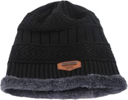 Gorro de tricô masculino de malha de inverno gorro despojado grosso forrado com lã (cinza escuro)