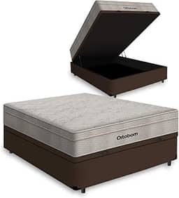 Cama Box Baú Queen Marrom + Colchão De Molas Ensacadas - Ortobom - AirTech SpringPocket 158x198x67cm