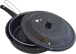 7526031, Frigideira com Tampa e Cesto Para Fritura 2.7L Frigideira Esmaltada 3 em 1 Fritadeira, cor Preto, Aço