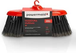 Powermaid Vassoura de uso interno multiuso para grandes áreas, para pisos de madeira, laminados, porcelanatos e cerâmica sem cabo - Vermelho e Preto