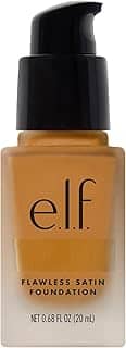 e.l.f. Base de cetim impecável, cobertura leve e média, acabamento semifosco, vegana e livre de crueldade, camurça, 20 ml