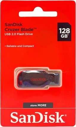 SanDisk Pen drive USB Cruzer Blade, 128 GB, preto/vermelho (SDCZ50-128G-A46)