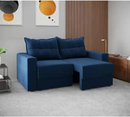 Sofá 2 Lugares Retrátil Lubeck Suede Azul Marinho 140 cm