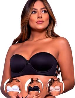 ART ÍNTIMA - Kit 03 Sutiãs com Bojo Tomara Que Caia Com Tiras nas Costas - Sem Alças - Não Marca na Roupa - Moda Íntima - Sustentação Perfeita - Confortável & Resistente