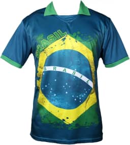 Camisa Polo Azul Bandeira Brasil Copa do Mundo Futebol Modelos:M