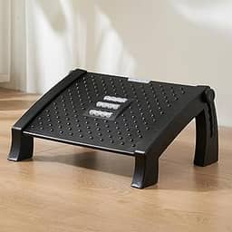 Apoio para os Pés Ergonômico com Altura Ajustável (6 Níveis) – Banquinho para Debaixo da Mesa, Antiderrapante, Lavável e com Rodas de Massagem – Ideal para Escritório, Avião ou Casa – Preto