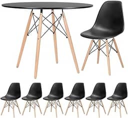 Loft7, Mesa redonda Eames 100 cm + 6 cadeiras Eiffel DSW