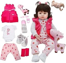 Boneca Bebê reborn menina 100% silicone pode dar banho criança presente Original 48cm Girafinha Boneca