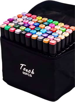 Kit de 60 Canetas Marcador Permanente Ponta Dupla Touch Coloridas para Desenho Profissional Escolar Infantil com Estojo Organizador Base Artista Canetinhas Hidrográficas Alcool Caneta para Colorir