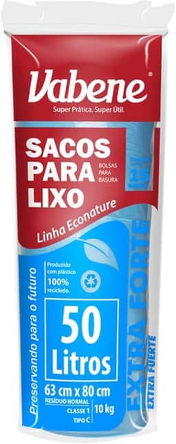 Saco para Lixo, 50 Litros, Azul, 63x80 cm, 40 Micras, Vabene