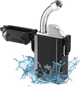 Isqueiro recarregável, isqueiros de acampamento com arco duplo, isqueiro à prova de vento à prova d'água de sobrevivência com isqueiros elétricos USB flexíveis retráteis de pescoço longo para