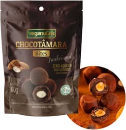 BOMBOM VEGANO DE TÂMARA COM AMÊNDOA E CHOCOLATE 70% CHOCOTÂMARA BITES VEGANUTRIS 60G