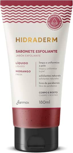 Farmax Sabonete Liquido Esfoliante Hidraderm Morango Vermelho 180 Ml (Pacote pode variar)
