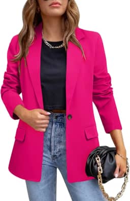 Blazer feminino casual com botão dourado manga longa para trabalho, lapela e frente aberta