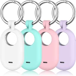 Pacote com 4 capas compatíveis com Samsung Galaxy SmartTag 2, capa protetora de silicone para Galaxy Smart Tag 2 com chaveiro para animais de estimação, chaves, bagagem e mais (branco + espuma do mar