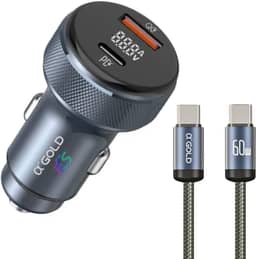 Carregador para Carro Veicular Tipo C 60W Cabo Trançado 1 Metro Carregador Homologado Premium (Cinza)