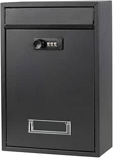Caixas de correio de metal para parede com fechadura de chave, grande caixa de correio com compartimento de jornal, Medium, Frosted black with combination lock