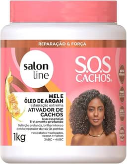 Salon Line, Ativador de Cachos, SOS Cachos, Mel e Óleo de Argan - Para Cabelos Cacheados e Crespos, 1kg