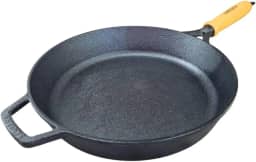 Frigideira Ferro Fundido 27cm Antiaderente Alta Cabo Madeira Bistequeira Bifeteira Chapa Grelhar